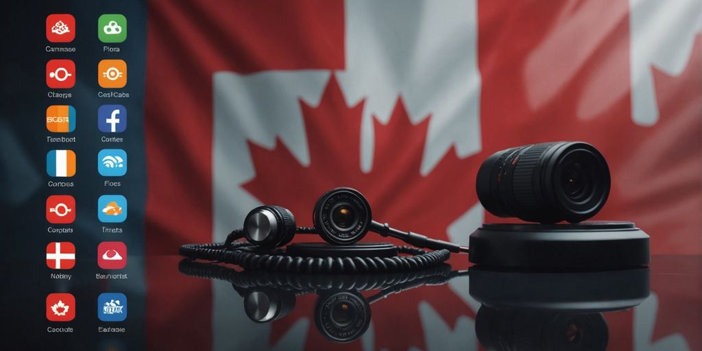 Canadian flag with IPTV icons and legal scales IPTV Legalities in Canada