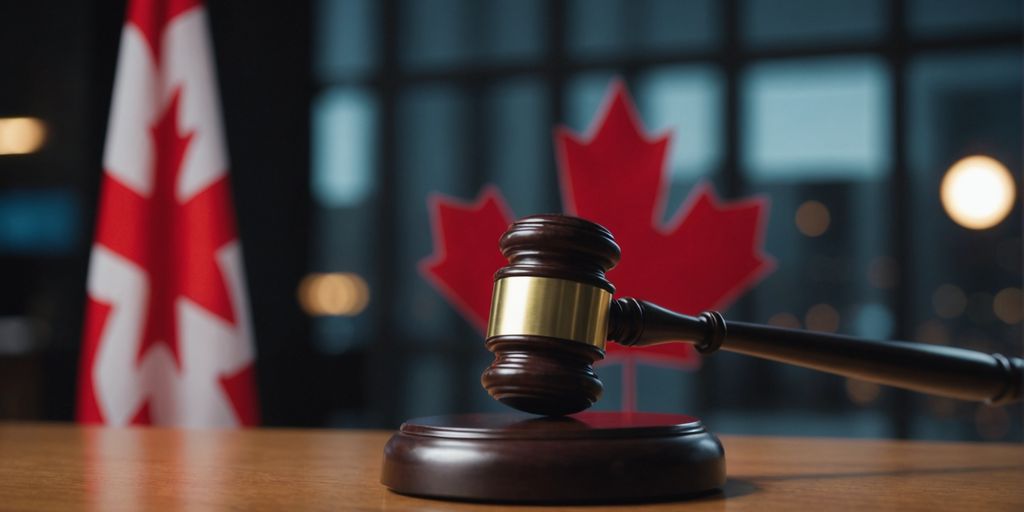 Gavel and Canadian flag symbolizing IPTV legality in Canada.