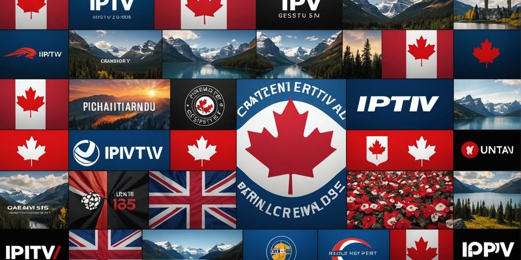 IPTV service logos overlaid on Canadian flag Best IPTV Services in Canada