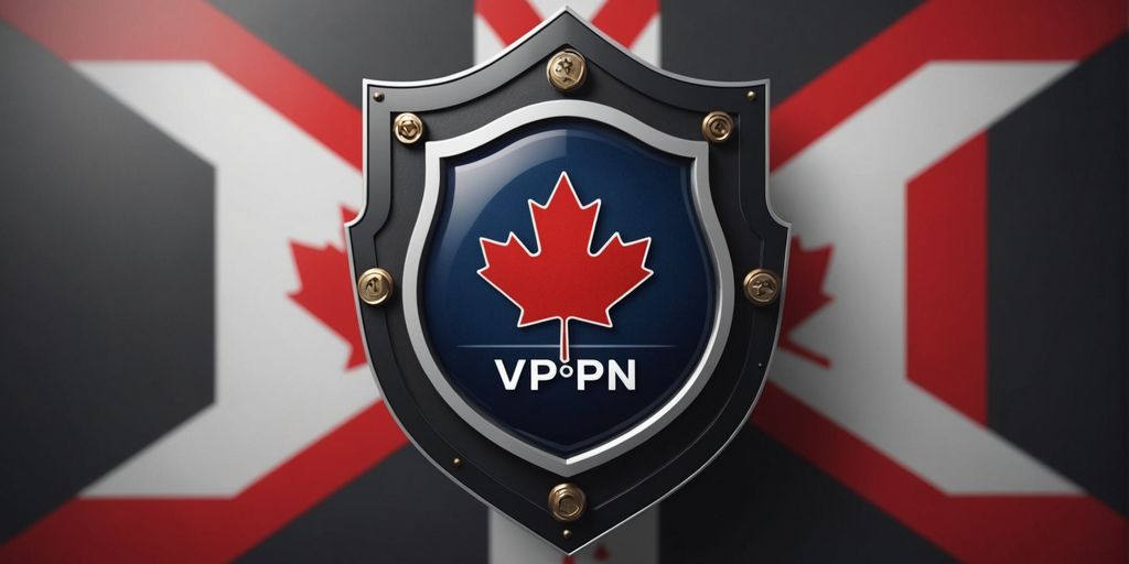 VPN shield with Canadian flag and IPTV Canada symbols